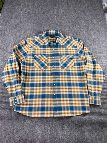 Pendleton Wyatt Flannel Western Shirt Blue Plaid Snap Front Mens XXL NWT