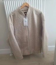 Zara XS/ S Chenille Beige Cream Corduroy Oversized Bomber Jacket Coat