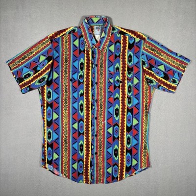 Vintage Silver Canyon Shirt Men s Large Aztec Print Cowboy Rodeo Button Down USA