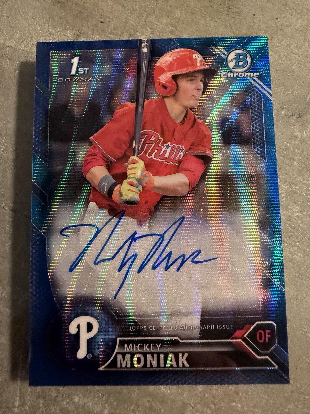 2016 Bowman Chrome Draft Mickey Moniak 1st Blue Wave Refractor AUTO RC/150 🔥