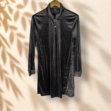 Unbranded Mini Dress Women S Small Black Short Collared Long Sleeve Button