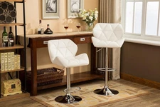 Glasgow Contemporary Tufted Adjustable Height Hydraulic White Bar Stools, Set of