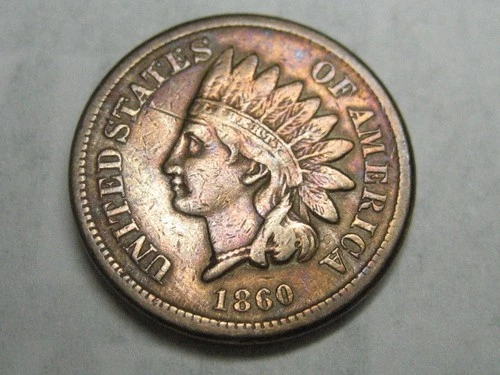1860  Copper-Nickel Indian Head Cent in VF + condition.