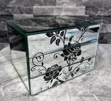M&S Mirrored Glass Jewellery Box Storage Case Black Rose's 3 Drawer Mirror