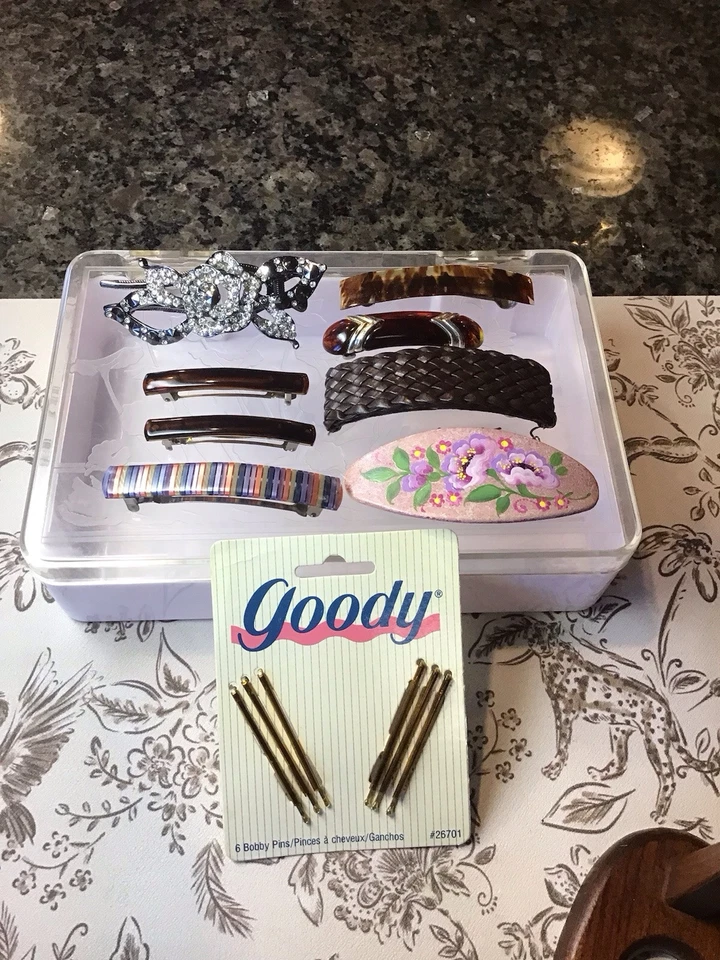 LOTE de pinzas de pelo vintage de cuero marcasita acrílico Lucita FIRMADO FRANCIA Foto 4 de 4