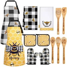 13 Pcs Bee Sunflower Farmhouse Kitchen Set Include 5 Cute Wooden Spoons 2 Kit...