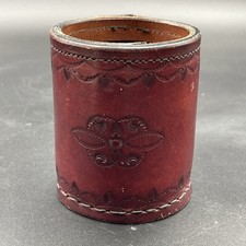 Vintage Tooled Leather Dice Cup Maroon Red We...
