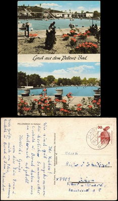 #ad Ansichtskarte Pellenz LK Mayen Koblenz 2 Bild Schwimmbad Nettetal 1973 EUR 5.40