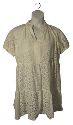 CeCe PXL XL Petite White Lace Tiered Dress