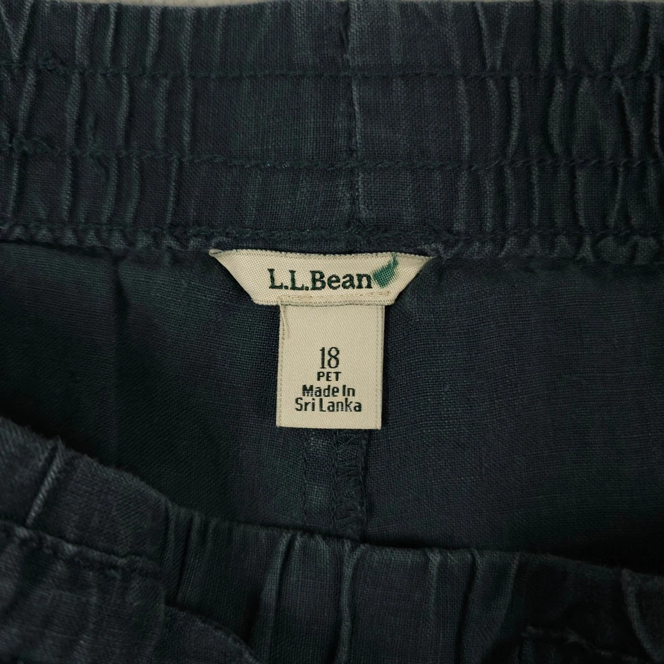 LL Bean Pants Womens 18P Blue Linen Wide Leg Pull On Premium Washable Coastal - Image 3 of 4