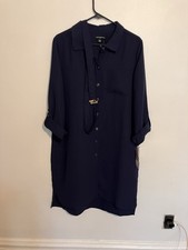 Sharagano Ladies Dress SIZE 14 Blue Belted Shirt Dress Long-Sleeve Roll Tab NEW