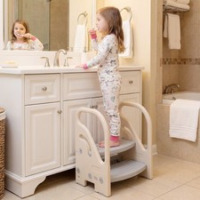 Toddler Step Stool for Bathroom Sink Adjustable 2-Step Kids Helper Stool Grey