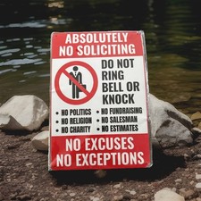 NO SOLICITING SIGN METAL   NO EXCEPTIONS   Don't Knock   Front Door   Business