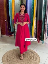 Women  s Cotton Kurti Set with Pant  Embroidered Ethnic Indian Suit M-3XXL