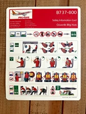 Pegasus Airlines - Safety Information Card - B737-800 - Turkey