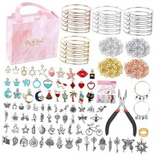 300Pcs Charm Bangle Bracelets Making Kit with Expandable Bangles, Charms,