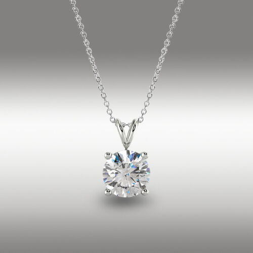 1 Ct Round Brilliant Cut GRA MOISSANITE Solid 14k White Gold 16"+2"  PENDANT NEW - Afbeelding 1 van 5