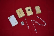 N8373 LOTTO OGGETTI SACRI 4 BREVIARI PREGHIERE COLLANA CROCIFISSO ROSARIO
