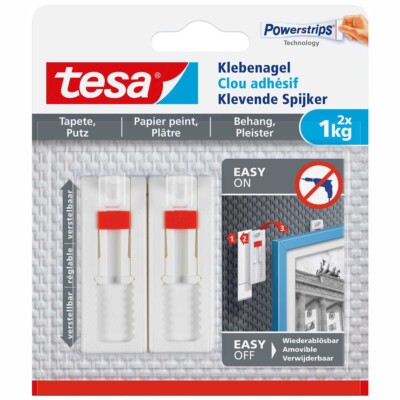 TESA Klebenagel 77774 Tapete & Putz weiß 2 Stück bis 1kg