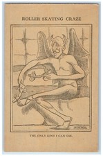 Tarjeta postal de patinaje sobre ruedas c1910 The Only Kind I Can Use Devil Earl