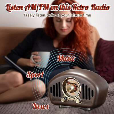 Mini Haut-Parleur Bluetooth Design Rétro et Radio-FM R909-A/C Brun
