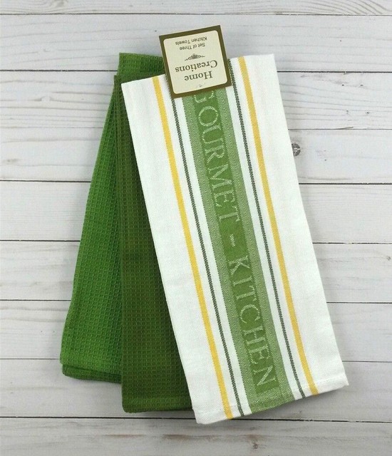 Kitchen Towels Gourmet Green Stripe Set of 3 eBay