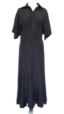 Vintage 80s Norma Kamali Maxi Dress S Women Dark Blue Acetate Dolman Sleeve