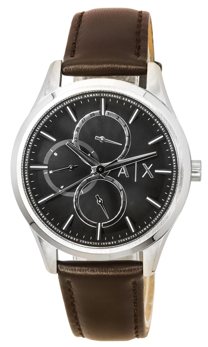Armani exchange black dial leather strap watch clearance