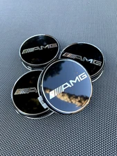 MERCEDES BENZ AMG SET OF 4 BLACK 75 mm/2.95in Wheel Center Caps Fits Most Models