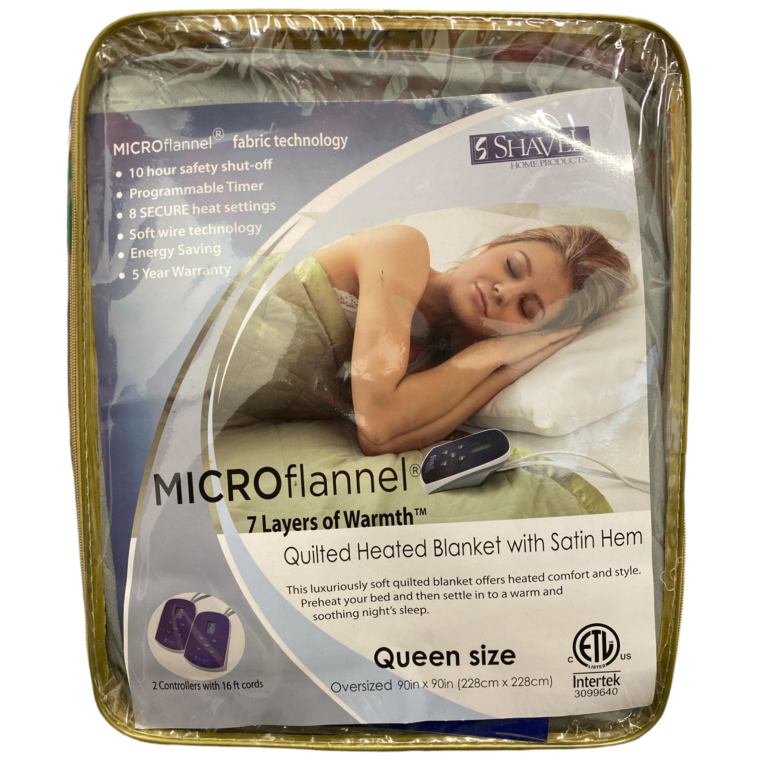 Shavel Home Products Стеганое одеяло с подогревом из микрофланели с атласной каймой, Queen