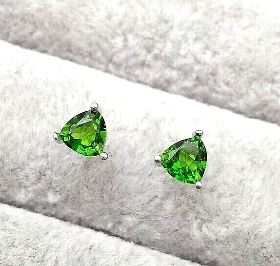 Stud Earrings 1 Ct Trillion Cut Simulated Green Emerald In 14K White Gold Plated-image