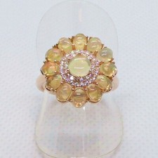 Cabochon Regenbogen Feuer Opal CZ Ring 925 Silber 585 RG vergoldet 17,5 mm 55