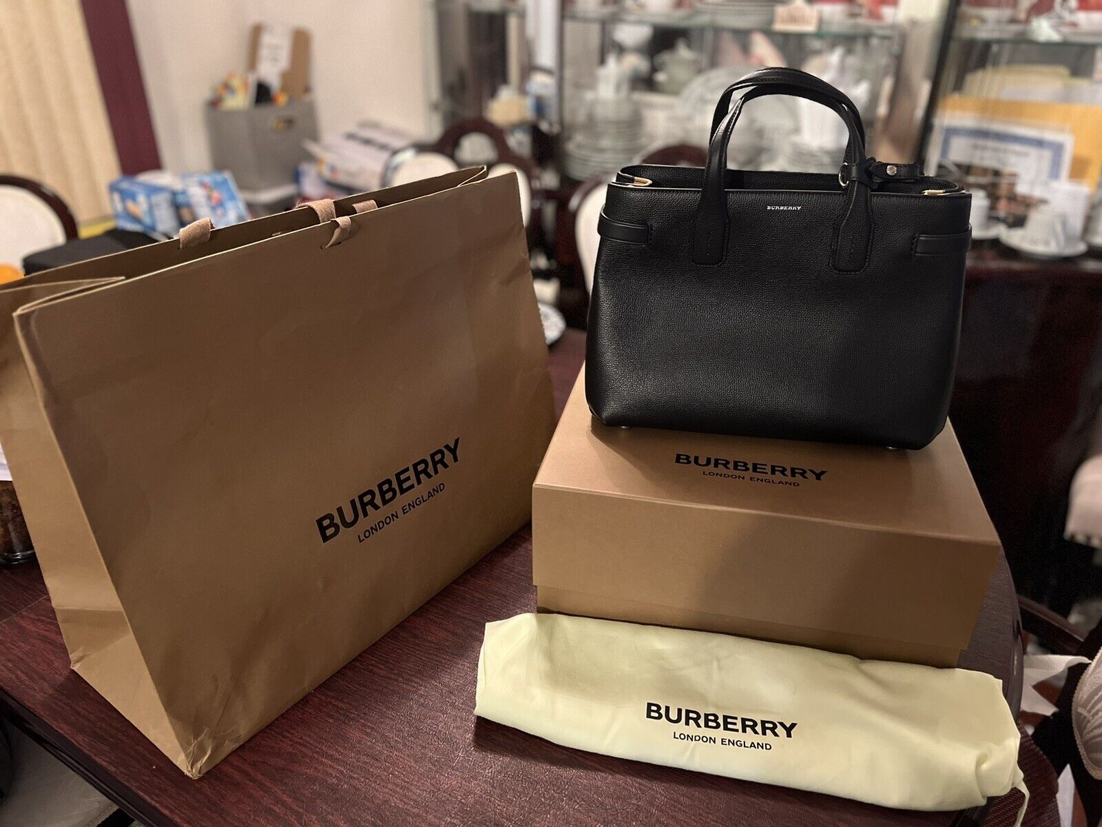 Burberry Medium Banner in Leather and Vintage Check- Black 8006323 | eBay