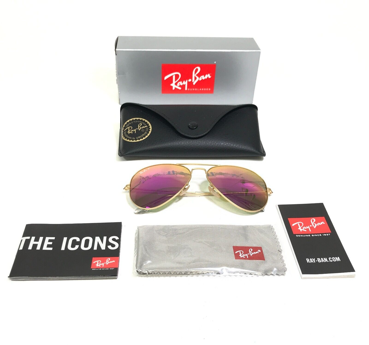 Ray-Ban Sunglasses RB3025 AVIATOR LARGE METAL 112/1Q Matte Gold Flash Pink  Lens