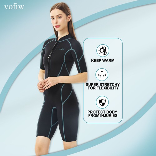 Vofiw Womens Shorty Origin 2mm Wetsuit | Short Sleeve Neoprene Wetsuit, Black - Picture 6 of 10