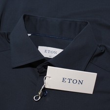 Eton NWT Dress Shirt Size 38 15 Slim Fit in Navy Blue w/ Blue Buttons