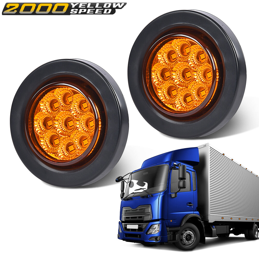 2pc Amber 2"Inch Round 9 LED Side Marker Clearance Lights Truck Trailer Lamp 12V