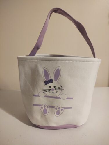 EASTER Bunny Rabbit Tote for Kids or Adults white Canvas Purple Trim Bag New