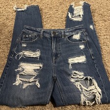 American Eagle Mom Jeans Size 0 Blue Light Wash Denim Distressed Stretch