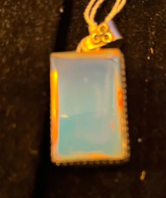 Vintage Sterling Silver Filagree Opalite Pendant Scrolled Side Large Gemstone - Picture 2 of 4