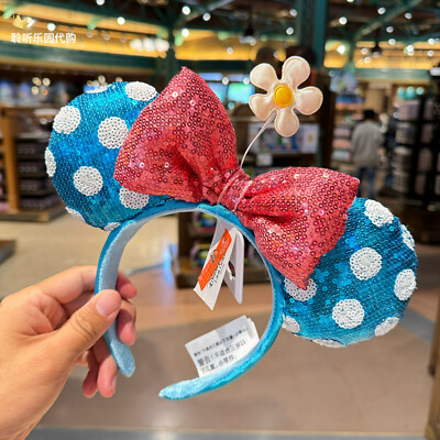 Disney Parks Teal Polka Dot Minnie Ears Sequin Headband Hat  display picture 2