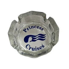 VINTAGE 1970'S PRINCESS CRUISES LINE ASHTRAY W/BLUE LOGO & LADY 'S HAIR BLOWING