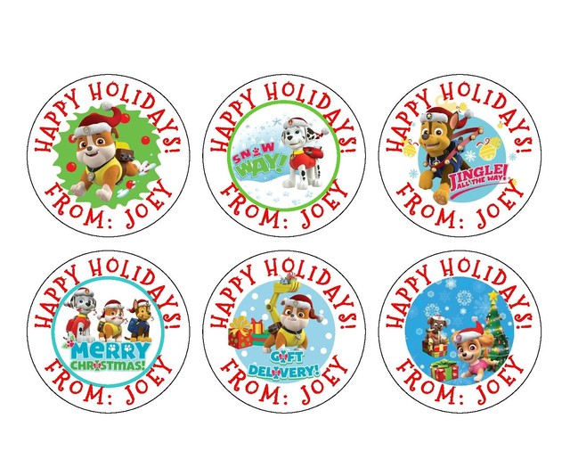 christmas paw patrol personalized sticker label tags variety of sizes