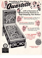 Wow! Original 1952 Gottlieb Quartette pinball flyer/brochure! Rare! Free Ship!