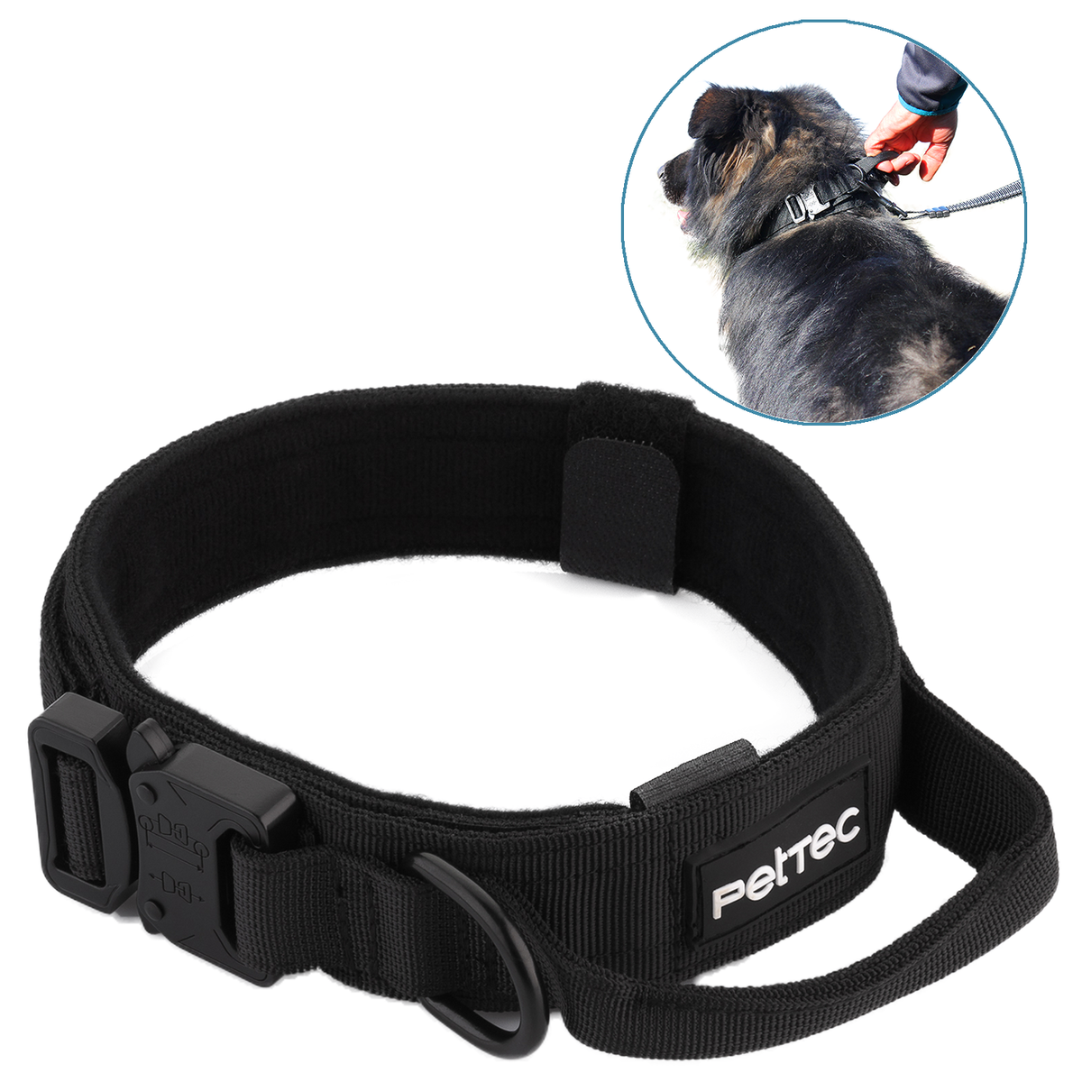 EL-Santos Hundehalsband Neopren & Nylon Mit Griff, Größe L (45-55 Cm), Beige