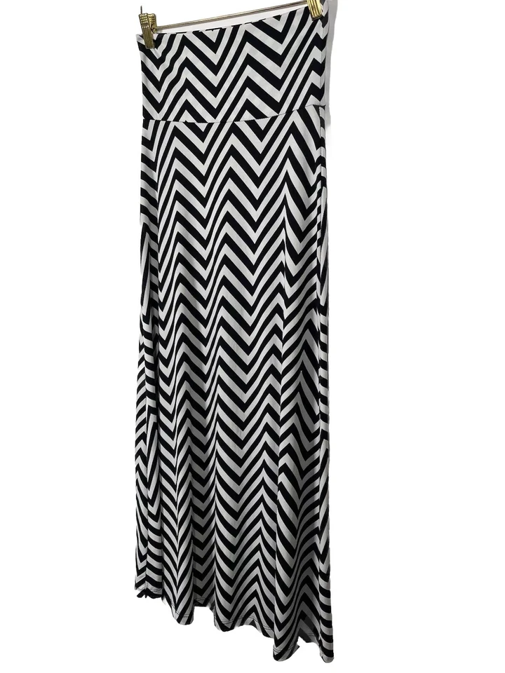 Maxi Falda Vintage Gilli Chevron Para Mujer S Azul y Blanco Preppy Boho Y2K Clásica Foto 3 de 4