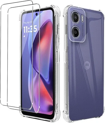 SBOX For Motorola Moto E15 E14 E13 Case, Clear Shockproof Phone Cover & Screen Glass