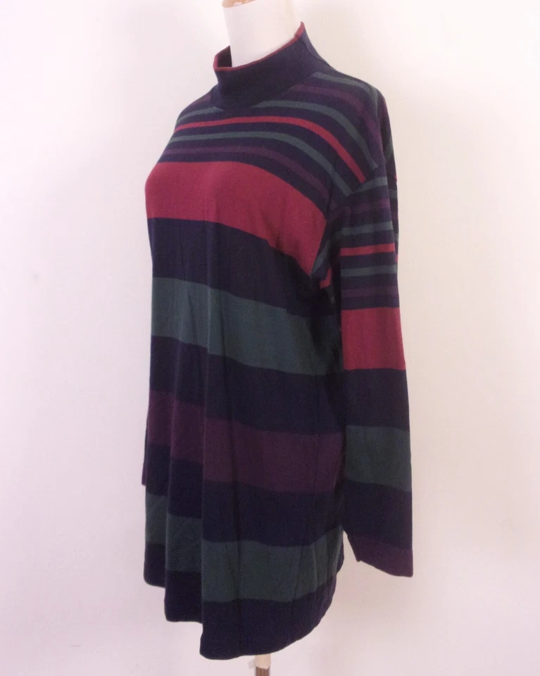 复古 80 年代 90 年代 id Sport RETRO 彩色条纹长袖衬衫模拟领 L — 第 2/4 张图片