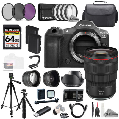 Canon EOS R5 II + 24-70mm f/2.8 L IS USM Lens+64GB+Ext Bat+9 PC Filter-MEGA Kit