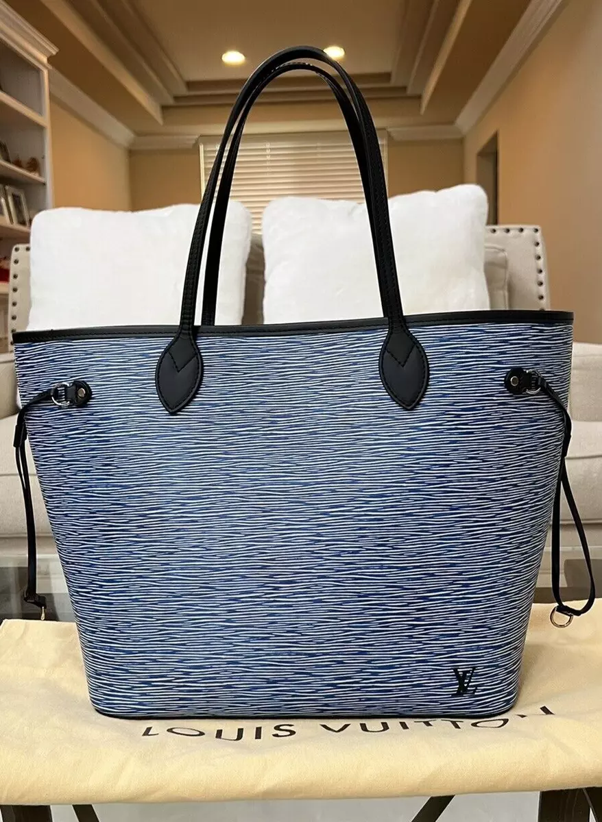 Louis Vuitton Neverfull MM Epi Leather Denim Blue Tote Bag w/Pouch